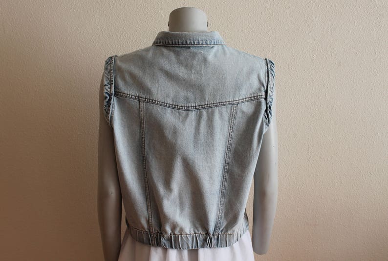 Denim Vest Women's Vest Light Blue Denim Vest Jeans Vest Fitted Womens Waistcoat Country Western Boho Womens Vest Large to Extra Large Size image 5