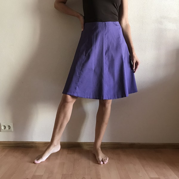 Vintage Women Skirt Purple A Line Handmade Skirt Back to School Zippered High Waist Small Size