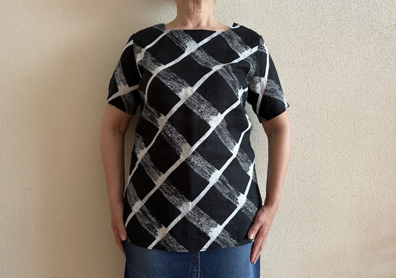 Marimekko Top Womens Linen Blouse Short Sleeve Bl… - image 2