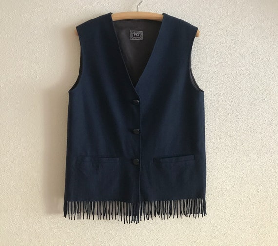 Women's Vest Fringe Waistcoat Navy Blue Womens Wa… - image 1