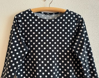 Vintage MARIMEKKO Shirt Polka Dot Top Long Sleeves Shirt Black Gray Polka Dot Blouse Cotton Jersey T-Shirt Large Size