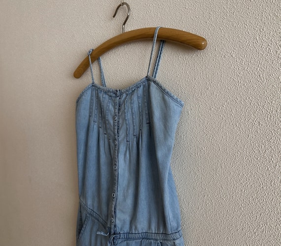 Vintage Denim Overall Shorts Light Blue Shorts De… - image 4