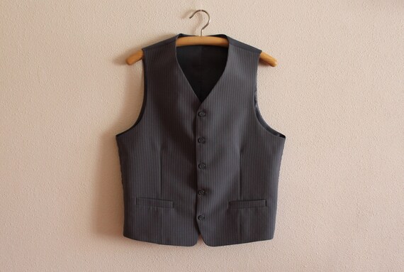 Men's Vest Grey Vest Gray Striped Gentlemen's Vest