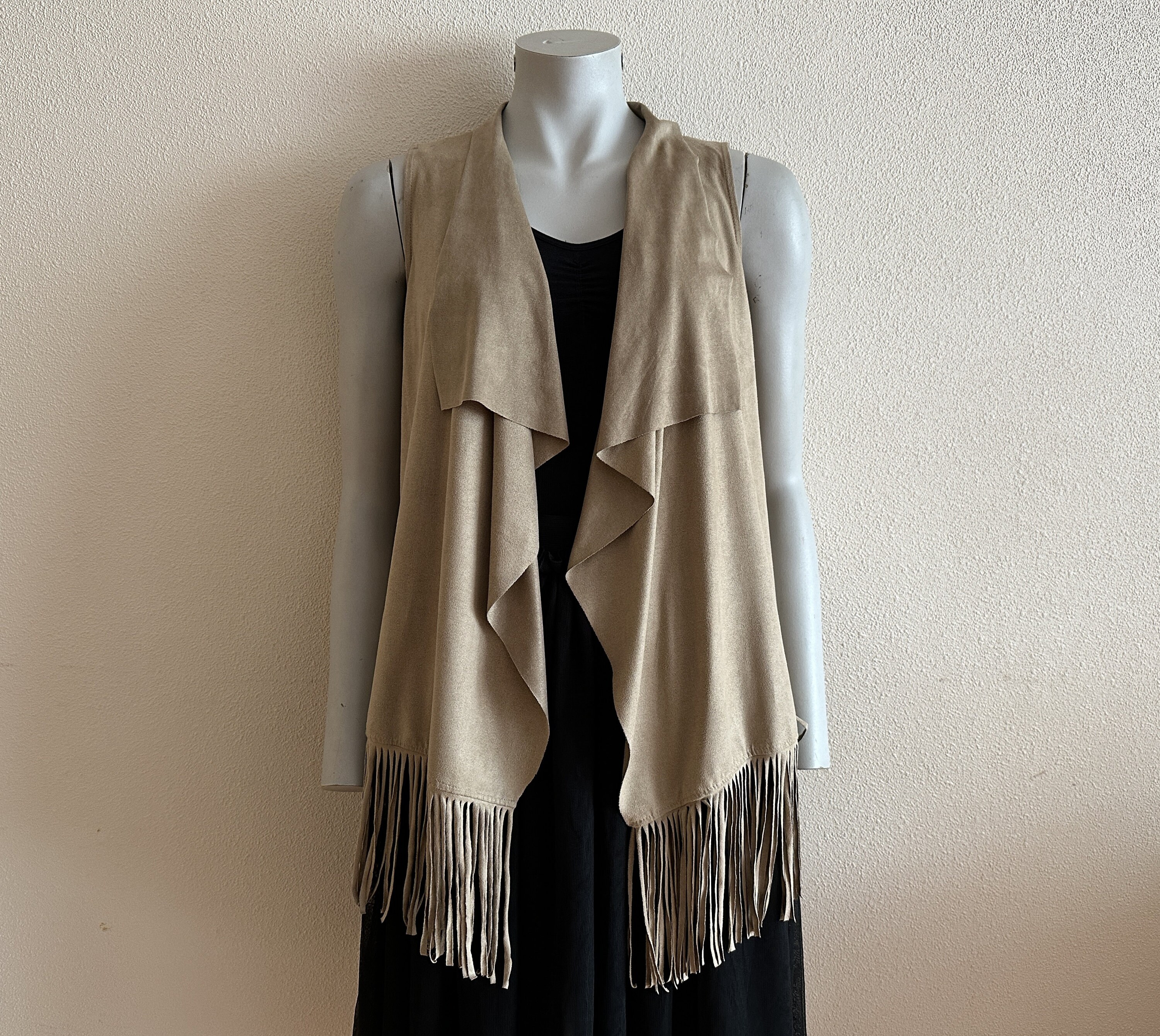 mesh fringe long vest