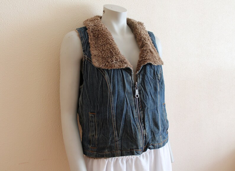Warm Denim Vest Women S Blue Zippered 50