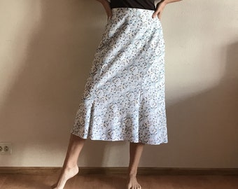 Vintage Skirt White Abstract Print Womens Skirt 80s Summer Skirt High Waist Lined Made in Finland Small Size