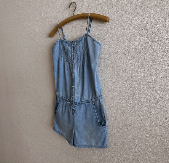 Vintage Denim Overall Shorts Light Blue Shorts De… - image 6