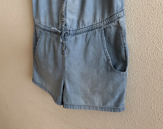 Vintage Denim Overall Shorts Light Blue Shorts De… - image 7