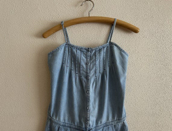 Vintage Denim Overall Shorts Light Blue Shorts De… - image 2