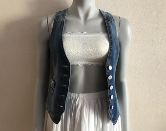 Women's Vest Denim Vest Blue Denim Vest Jeans Vest Fitted Womens Waistcoat Country Western Boho Womens Vest Extra Small Size