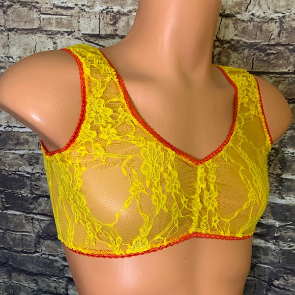 Lebendige gelbe Spitze mit oranger Borte CD/TS Bralette