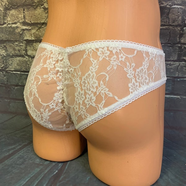 White Lace Low rise CD/TS Panties with Ruched back