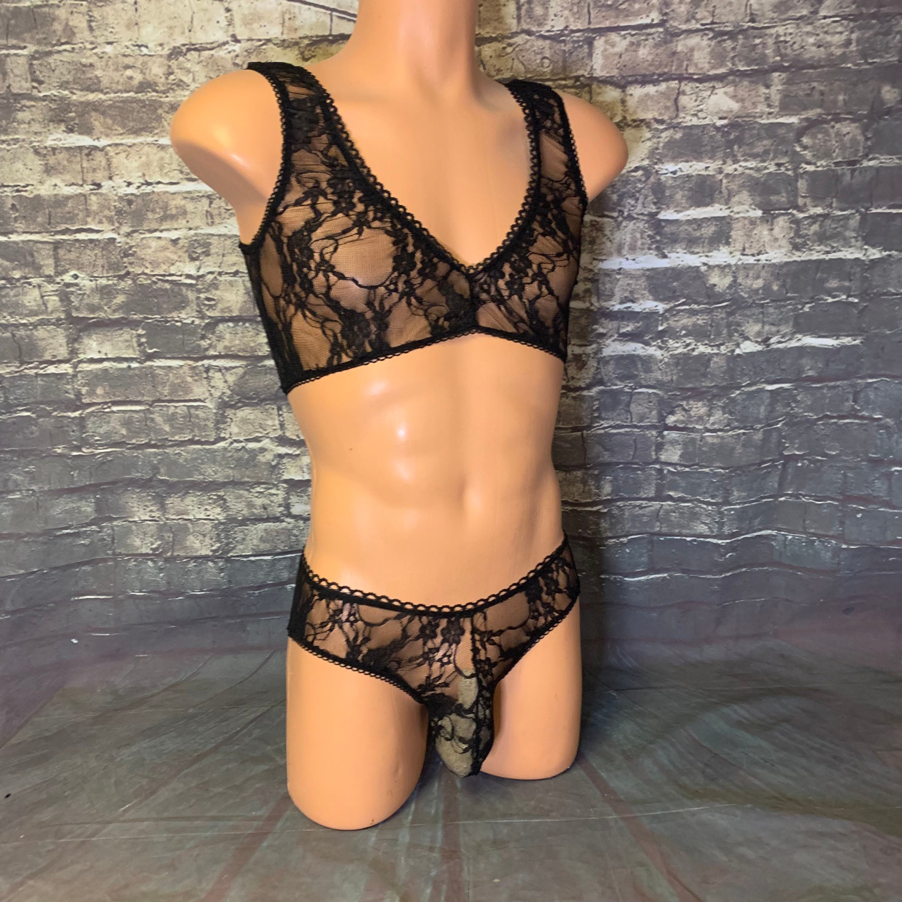 Black Lace CD/TS Bra and Panties - Etsy Sweden
