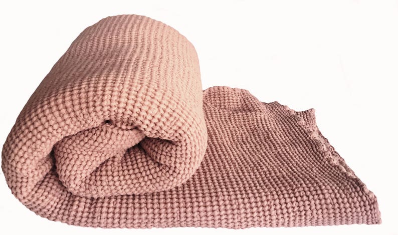 Bettüberwurf Plaid Waffelpikee Leinen /"Stonewashed/" 230 x 250 cm Anthrazit