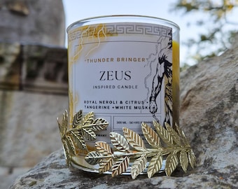 ZEUS inspired scented candle l Greek mythology inspired soy candle