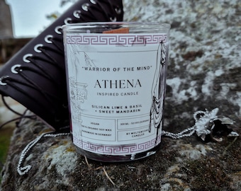 ATHENA inspired scented candle - &#39;Warrior of the mind&#39; EPIC greek mythology inspired soy candle
