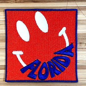 Smiley Square Iron On Patch - Florida large