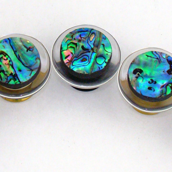 Abalone Shell on Black Granite Rock over Glass Cabochon Cabinet Knob