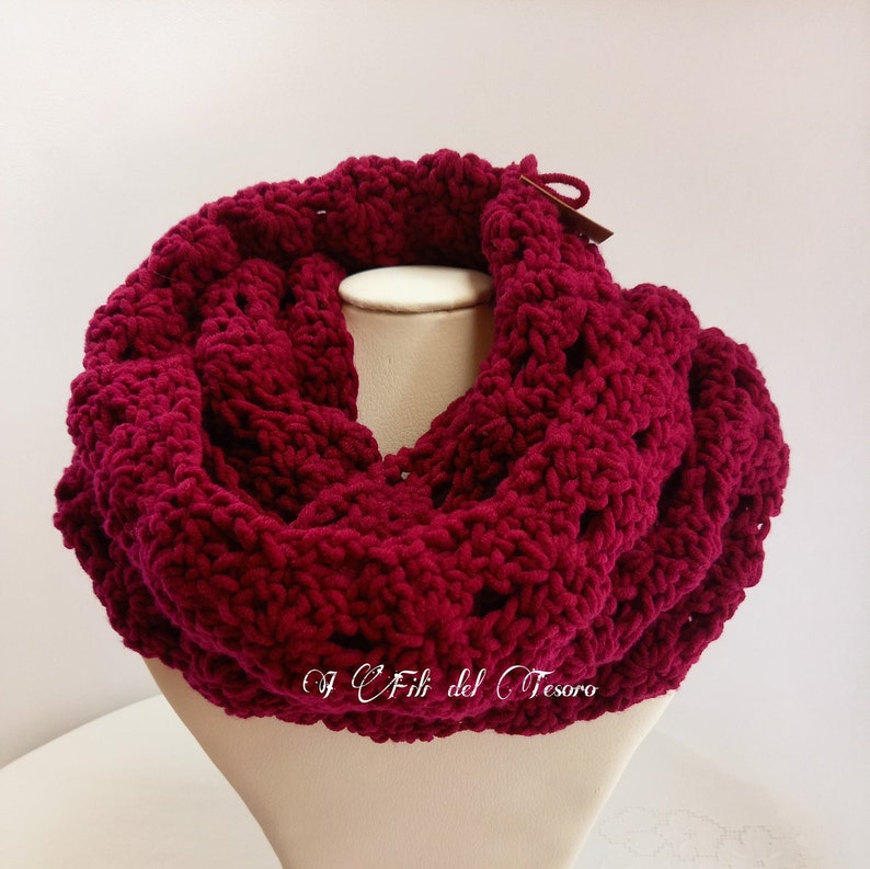 Soft infinity red burgundy crochet neck warmer,