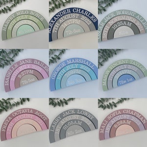 New Baby Gift Personalised Wooden Rainbow. Engraved With Birth Details. Newborn keepsake Gift or ideal nursery decor Bild 6