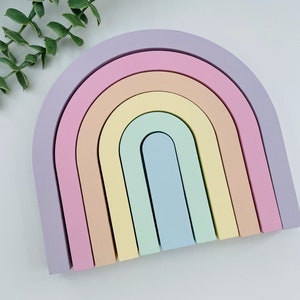 Wooden Rainbow. Childs bedroom / nursery decor stacking Skinny Rainbow, Tall Rainbow shelf decoration, shelfie.