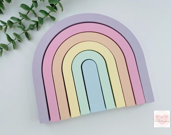 Wooden Rainbow. Childs bedroom / nursery decor stacking Skinny Rainbow, Tall Rainbow shelf decoration, shelfie.