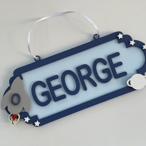 Personalised Street Sign Name Plaque - Space Rocket Design - Bedroom door name plate. Nursery Decor or Childs Room