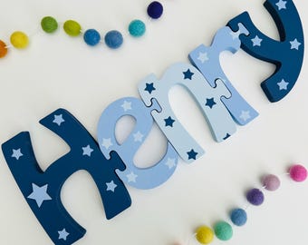 Personalised Wooden Jigsaw Name Decor | Kids Bedroom Keepsake | Freestanding Name Puzzle