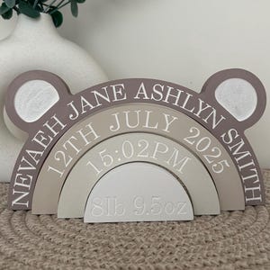 Personalised Engraved Rainbow Baby Birth Sign, Nursery Decor, New Baby Gift