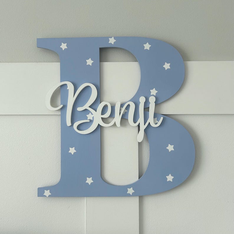 Personalised Initial Name Sign | Wooden Letter Wall Decor for Nursery ...