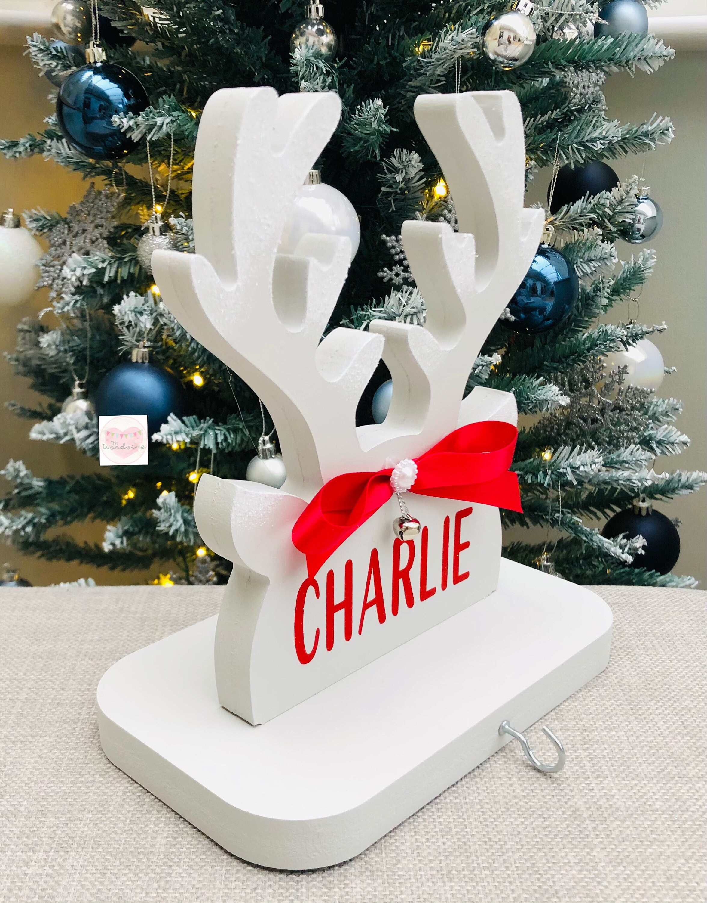 Wooden Christmas Stocking Holder. Personalised Antler head Etsy