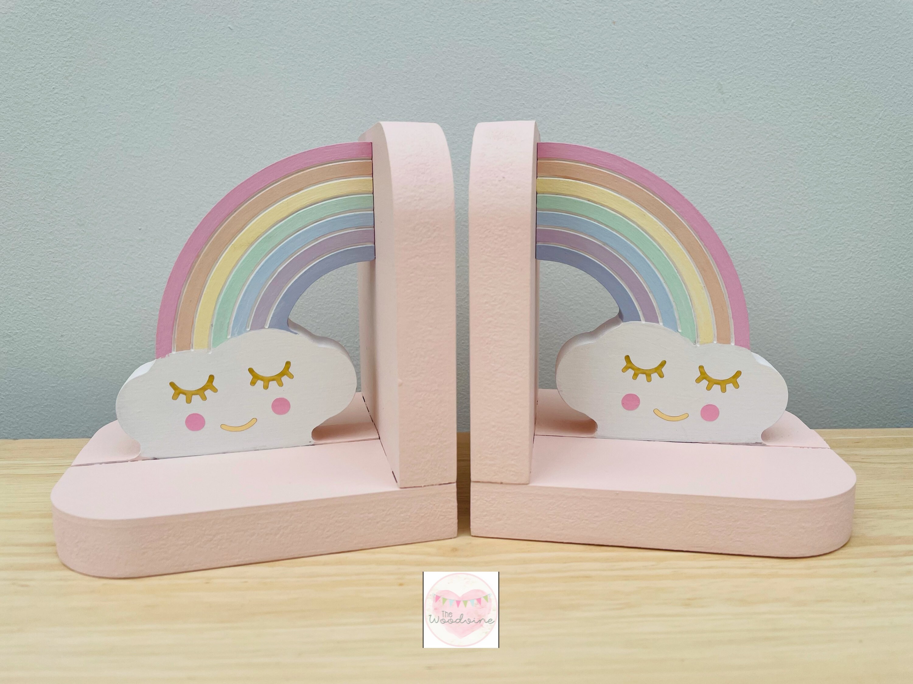 Wooden Rainbow Bookends With Sleepy Eye Clouds. Nursery or - Etsy