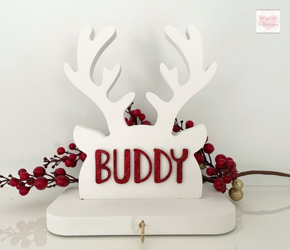 Personalised Christmas Stocking Holder, Reindeer Stocking Hanger, Christmas Mantel Decor, Name Holder
