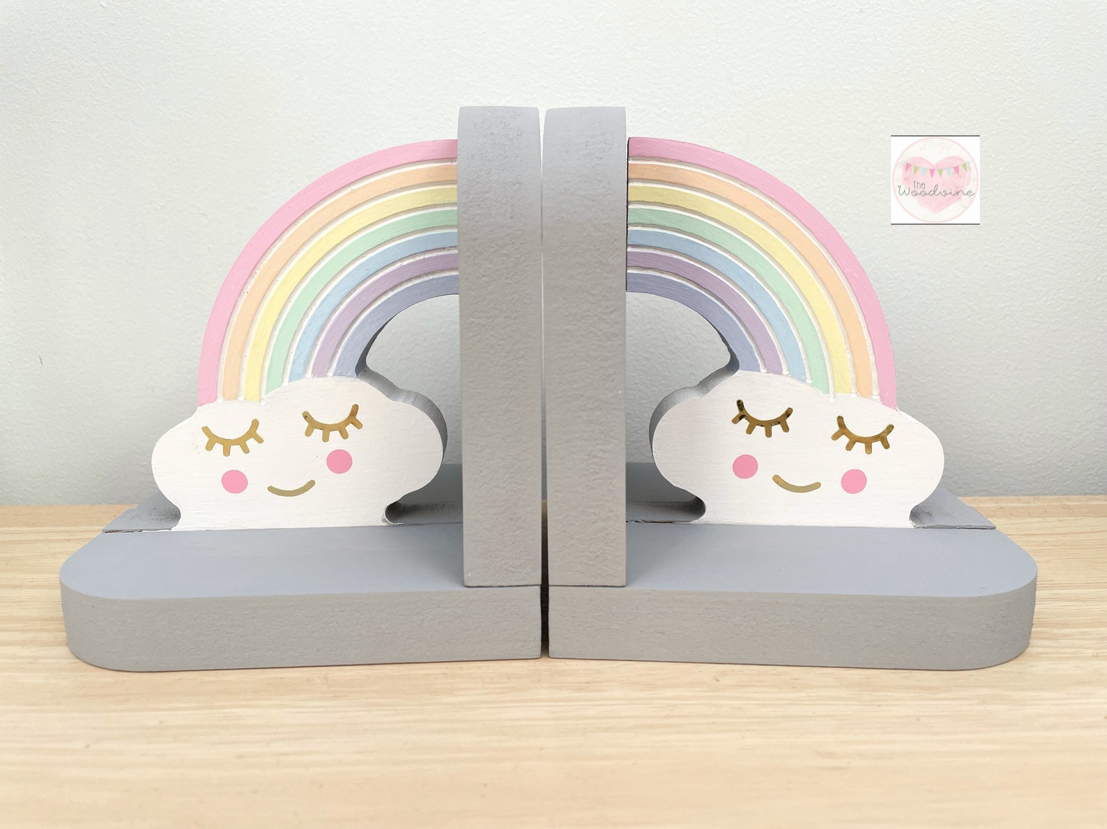 Wooden Rainbow Bookends With Sleepy Eye Clouds. Nursery or - Etsy