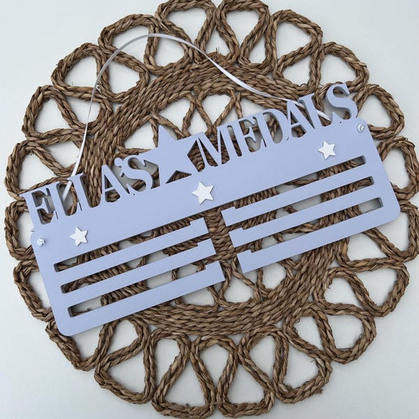 Personalised Wooden Medal Holder | Kids Sports Medal Display | Name Wall Rack