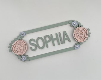 Personalised Street Sign Name Plaque - Rose Design - Bedroom door name plate. Nursery Decor or Childs Room