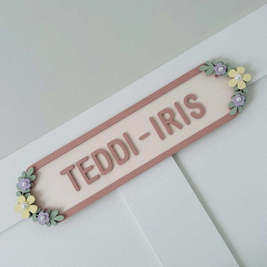 Personalised Floral Name Door Sign - Custom Nursery Decor, Baby Room ...