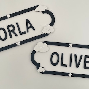 Personalised Street Sign Name Plaque - Clouds Design - Bedroom door name plate Nursery Decor or Childs Room