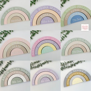 New Baby Gift Personalised Wooden Rainbow. Engraved With Birth Details. Newborn keepsake Gift or ideal nursery decor Bild 8