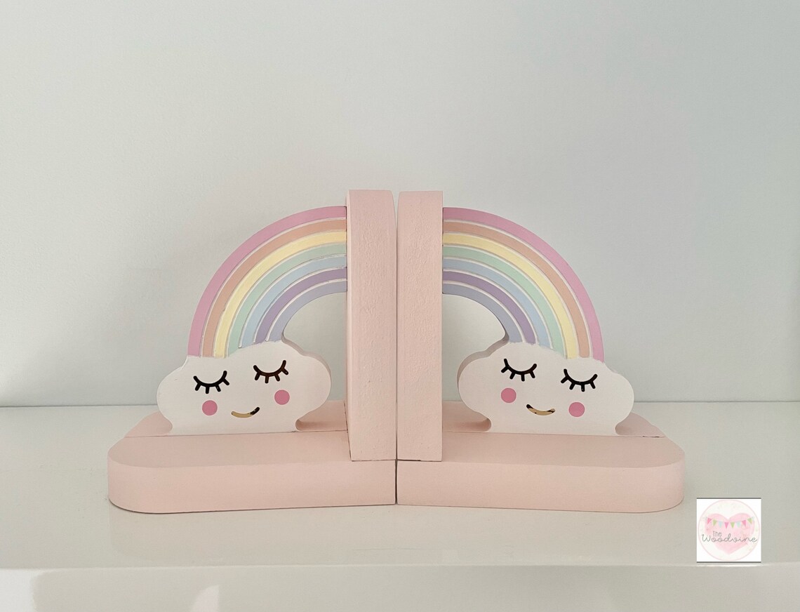 Wooden Rainbow Bookends With Sleepy Eye Clouds. Nursery or - Etsy