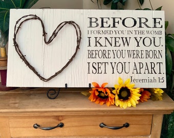 Bible Verse Sign, Scripture Verse Sign, Before I Formed You in the Womb, I Knew You, Jeremiah 1:5, Barbed Wire Western Decor, Rustic Decor
