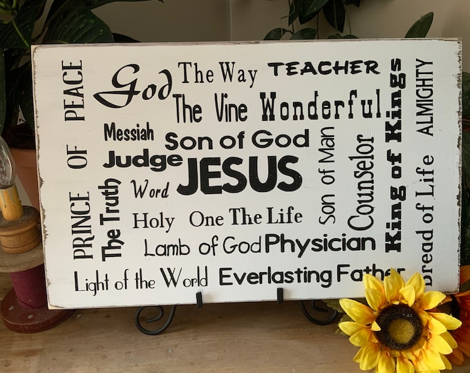 Names of God Sign, Names of Jesus Sign, Western Rustic Sign, Christian Wall Art