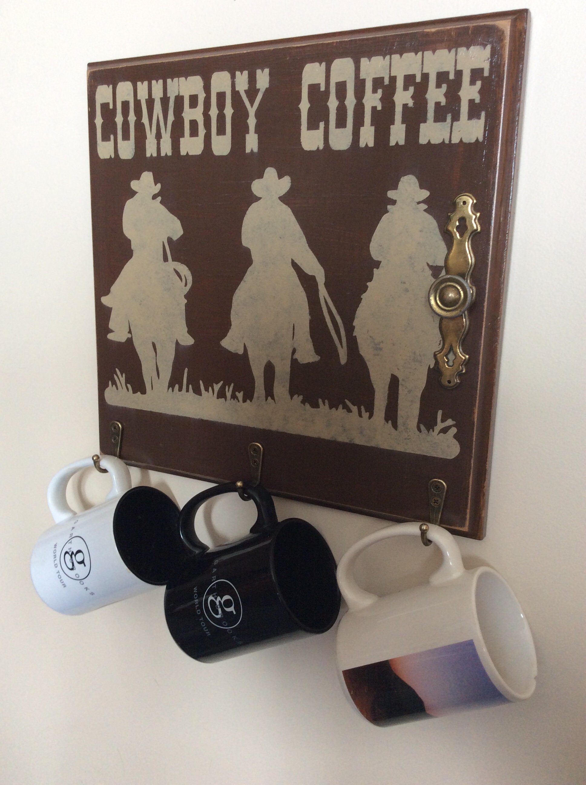 Cowboy Coffee Reclaimed Cabinet Door Coffee Cup Hanger Kitchen