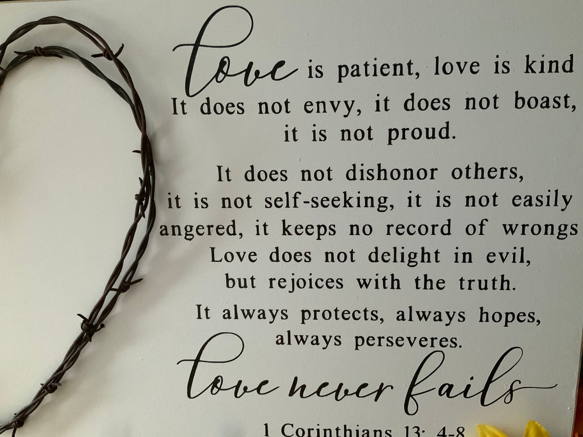 Love is Patient Bible Verse Sign Hand Painted With Barbed  Etsy