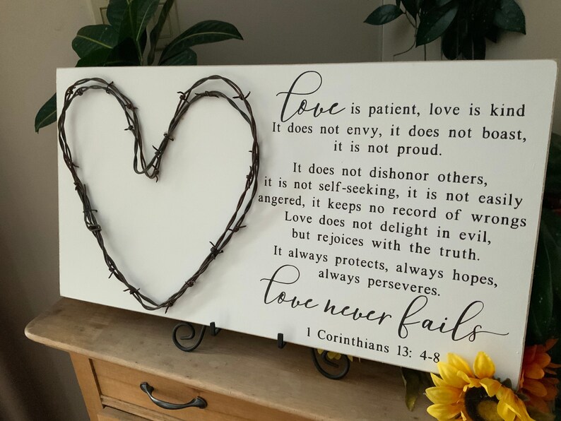 Love is Patient Bible Verse Sign Hand Painted With Barbed  Etsy