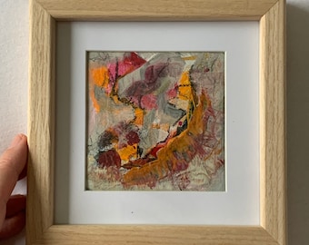 Miniature Acrylic Painting – Abstract Art, Framed Artwork (10x10 cm)