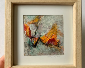 Mini Abstract Acrylic Painting - Framed Original Art (10x10 cm)