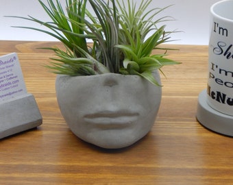 Concrete Face Planter Gift, Minimalist, Unique Decor, Succulent Flower Pot, Human Face Sculpture Shaped, Concrete Air Plant Pot Modern Decor