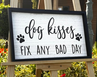 Pet Sign Decor, Dog Wood Sign, Kisses Sign, Dog Sign, Dog Kiss, Dog Gift, Wood Sign, Large Sign, Farmhouse Sign, Handcrafted Wooden Decor