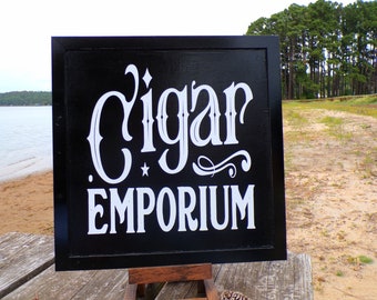 Cigar Emporium, Farm Homemade Sign, Wood Sign, Farm Signs, Rustic Holiday Decor, Lounge Bar Sign Cigar, Home Bar Decor, Man Cave Wall Garage